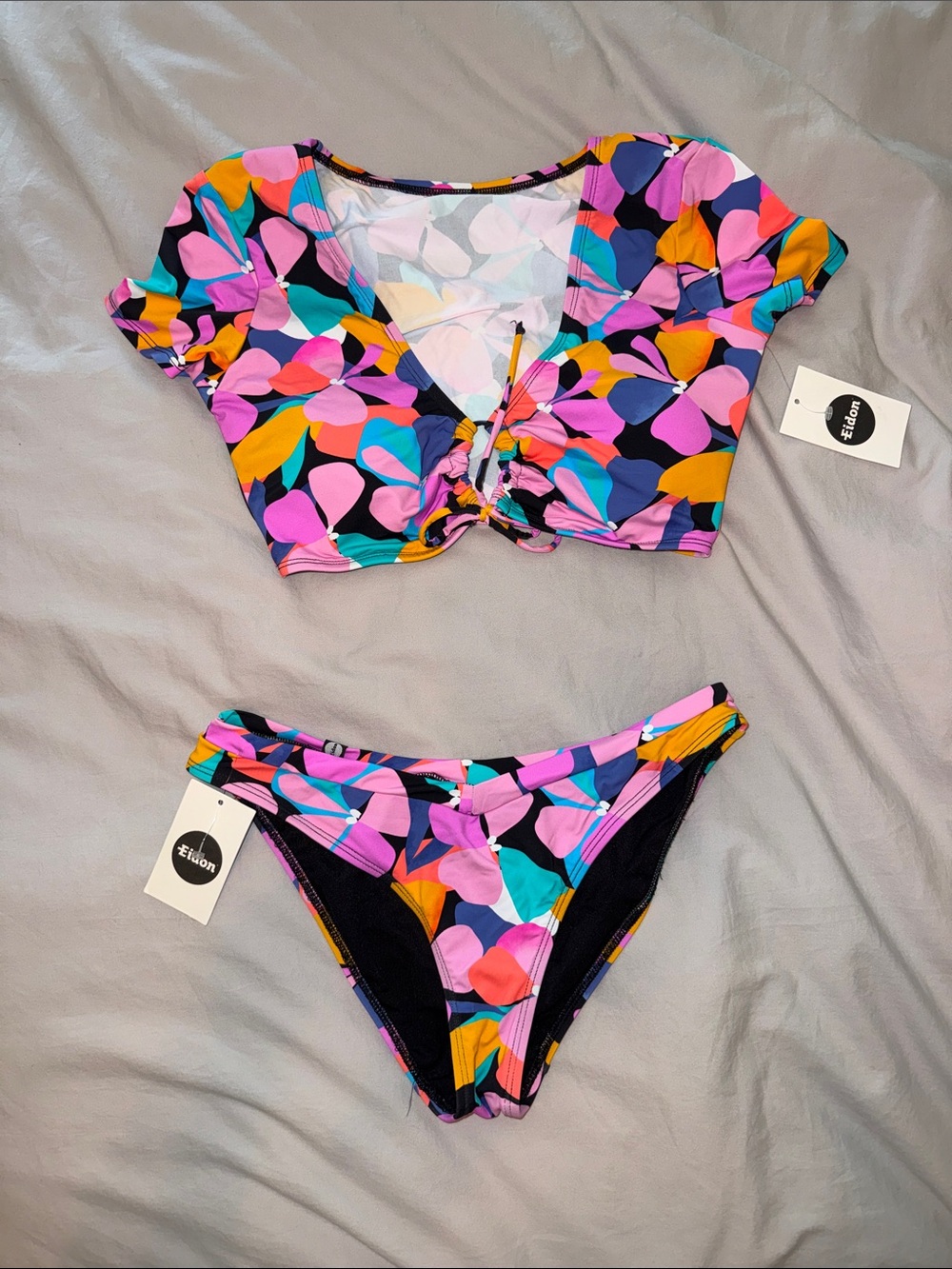 Eidon Women's Multi-Color Floral Tie-Front Bikini Set